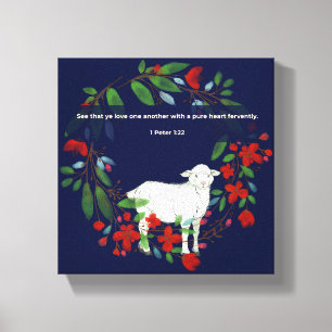 Love One Another Lamb & Floral Canvas Print