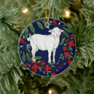 Love One Another Lamb & Floral Ceramic Ornament