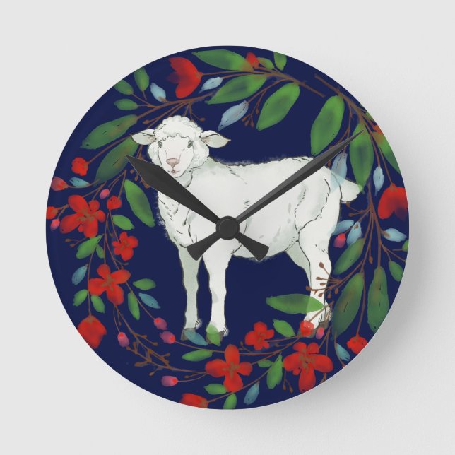 Love One Another | Lamb & Floral Wall Clock (Front)