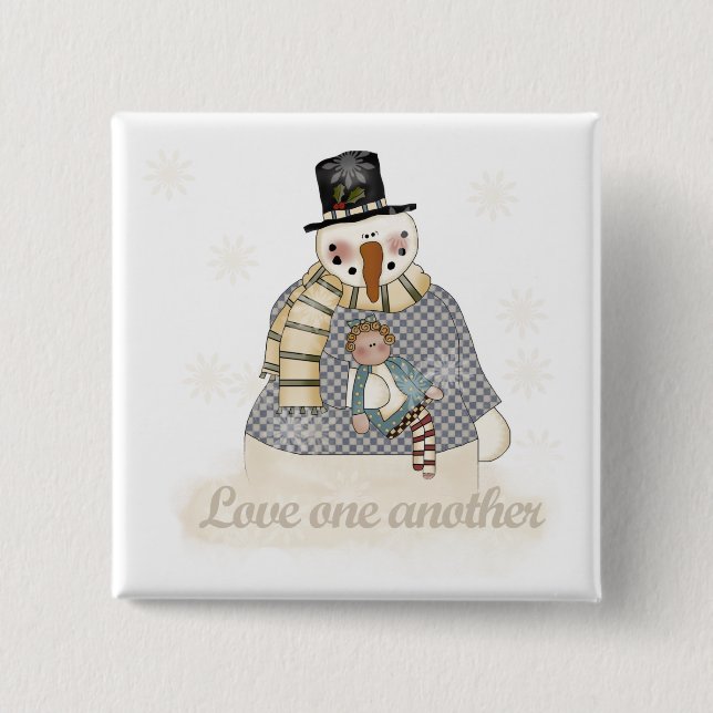Love One Another Snowman T-shirts and Gifts 2 Inch Square Button (Front)