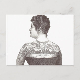 'Love One Another' Tattooed Victorian Woman Postcard