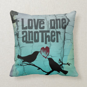 Love One Another Whimsical Turquoise Birds Throw Pillow