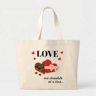 Love One Chocolate at a Time Funny Quote Large Tote Bag