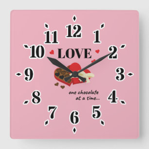 Love One Chocolate at a Time Funny Quote Square Wall Clock