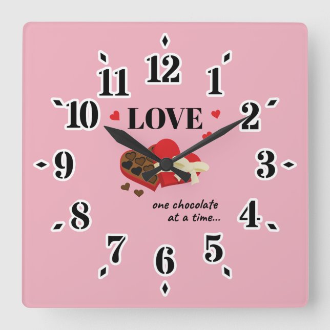 Love One Chocolate at a Time Funny Quote Square Wall Clock (Front)