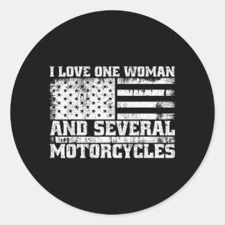Love One Woman and Several Motorcycles Funny Biker Classic Round Sticker