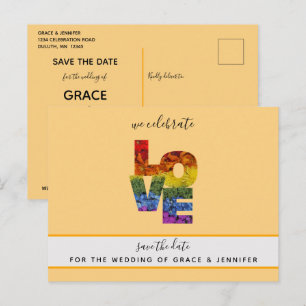 LOVE Orange Themed Same-Sex Wedding Save the Date  Postcard