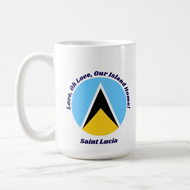 Love Our Island Home | St Lucian Phrase Blue Text Coffee Mug (Left)