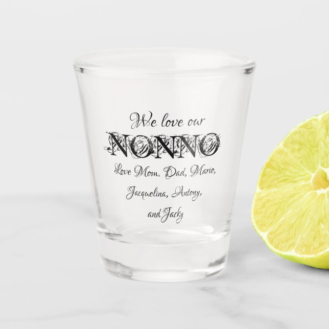Love Our Nonno Personalized Kids Names Modern Cool Shot Glass (Front)