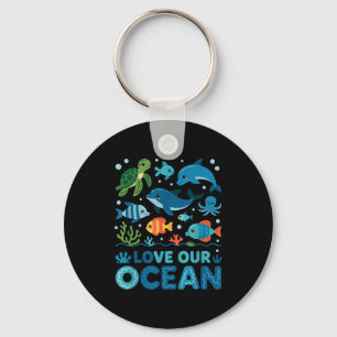 Love our ocean - sea animals marine life  keychain