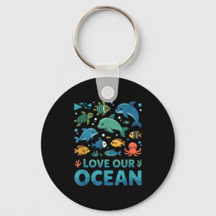 Love our ocean - sea animals marine life keychain