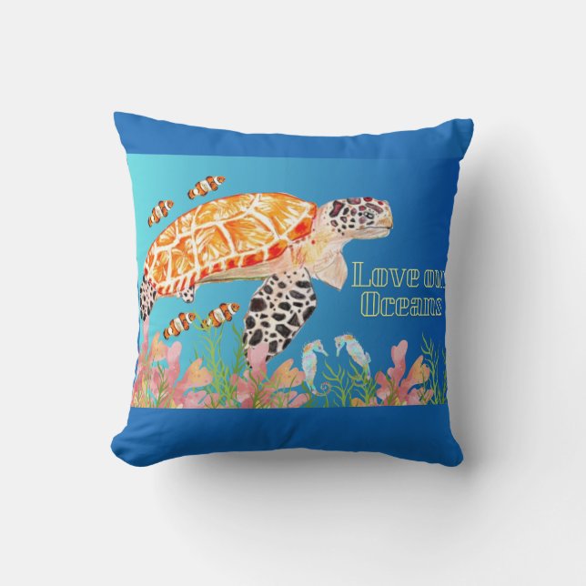 Love our Oceans Throw Pillow (Front)