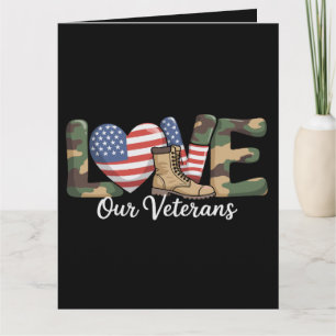 Love Our Veterans Day Proud Military American Flag Card