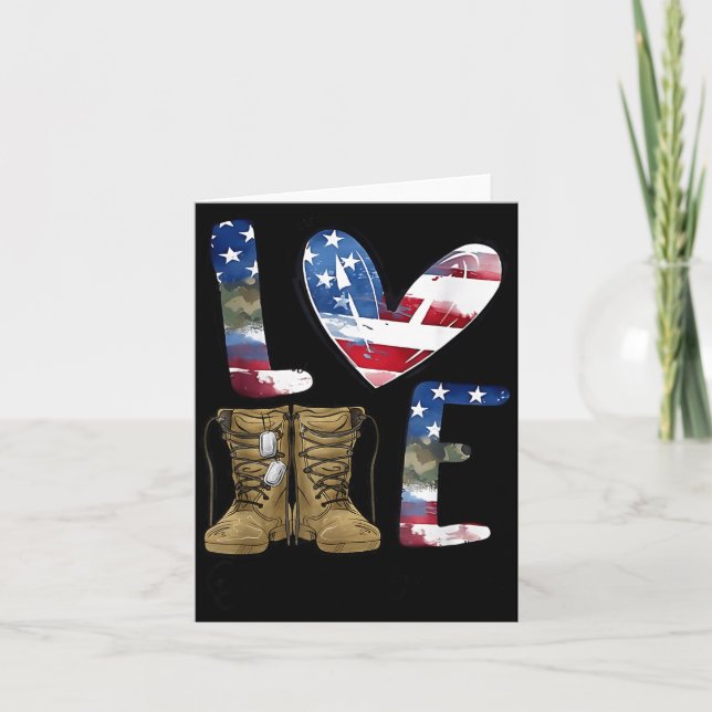 Love Our Veterans Day Proud Military American Flag Card (Front)