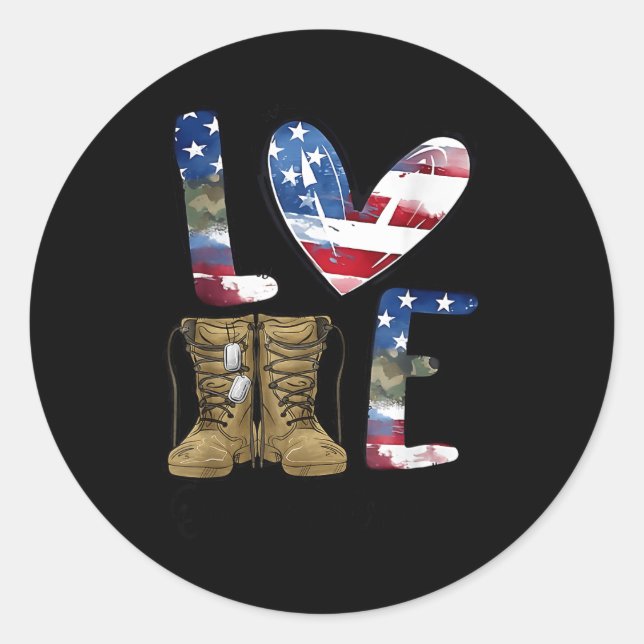Love Our Veterans Day Proud Military American Flag Classic Round Sticker (Front)