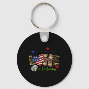 Love Our Veterans Day Proud Military American Flag Keychain
