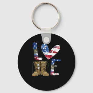 Love Our Veterans Day Proud Military American Flag Keychain
