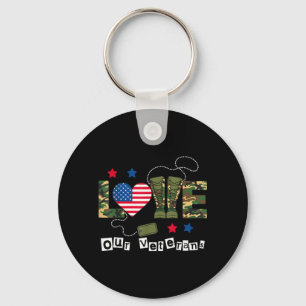 Love Our Veterans Day Proud Military American Flag Keychain