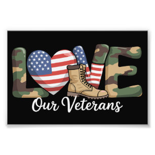 Love Our Veterans Day Proud Military American Flag Photo Print
