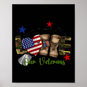 Love Our Veterans Day Proud Military American Flag Poster
