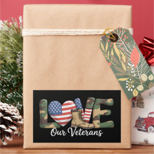 Love Our Veterans Day Proud Military American Flag Sticker