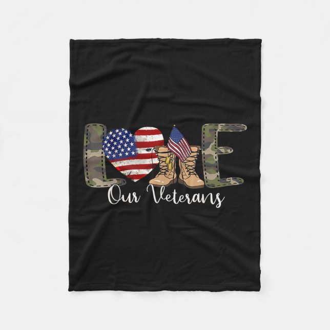 Love Our Veterans Day Proud Military American Fleece Blanket (Front)