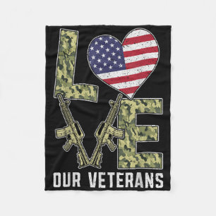 Love Our Veterans Day Proud Military Us Flag  Fleece Blanket
