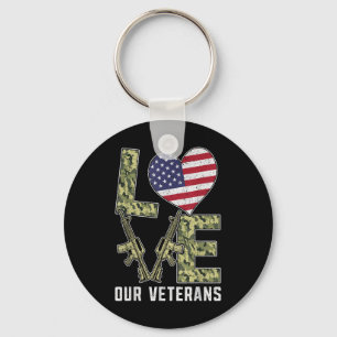 Love Our Veterans Day Proud Military Us Flag  Keychain