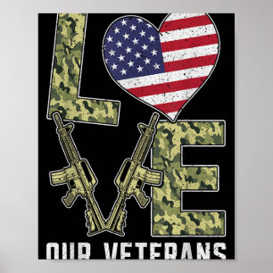 Love Our Veterans Day Proud Military Us Flag  Poster