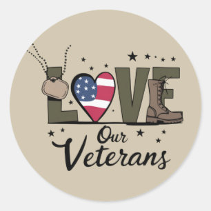 Love Our Veterans Day Proud Military Veteran Day Classic Round Sticker