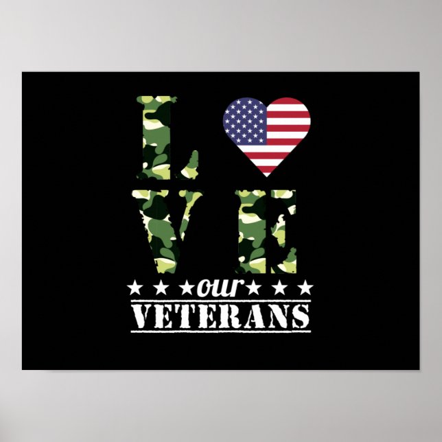 Love Our Veterans Happy Veteran Day Support Poster (Front)