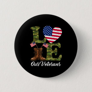 Love Our Veterans Usa Flag Heart Patriotic Army Mi 2 Inch Round Button