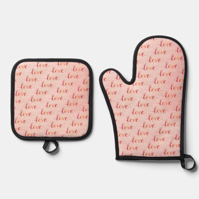Love Oven Mitt & Pot Holder Set (Front)