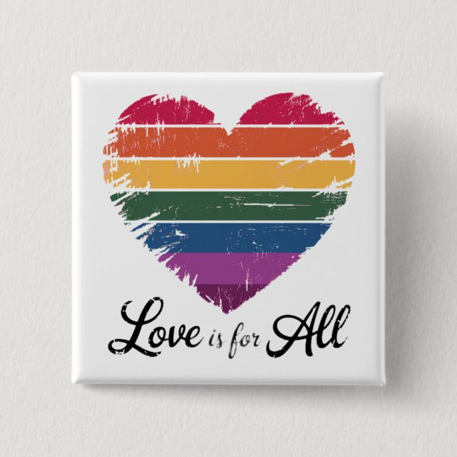 Love over hate Gay pride and rights support 2 Inch Square Button (Front)