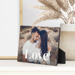 Love Overlay Personalized Couples Photo Plaque<br><div class="desc">Create a sweet keepsake of your wedding,  honeymoon or special moment with this beautiful custom photo plaque that's perfect for couples. Add a favourite horizontal photo and customize with your names along the bottom. "Love" appears as a white text overlay in modern lettering.</div>