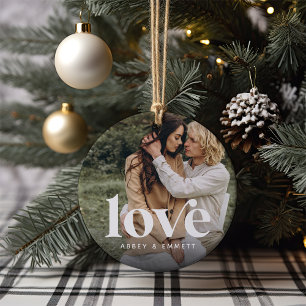 Love Overlay Photo & Names Ceramic Ornament