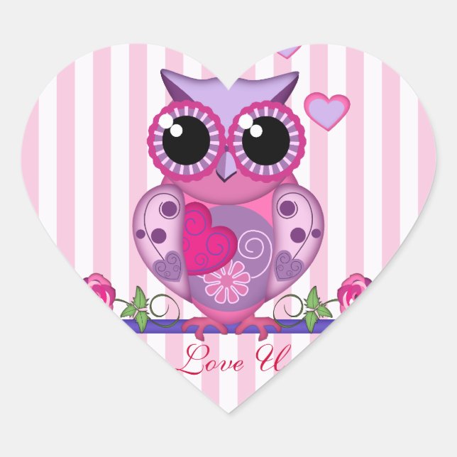 Love Owl portant un Sticker Coeur & Texte (Devant)
