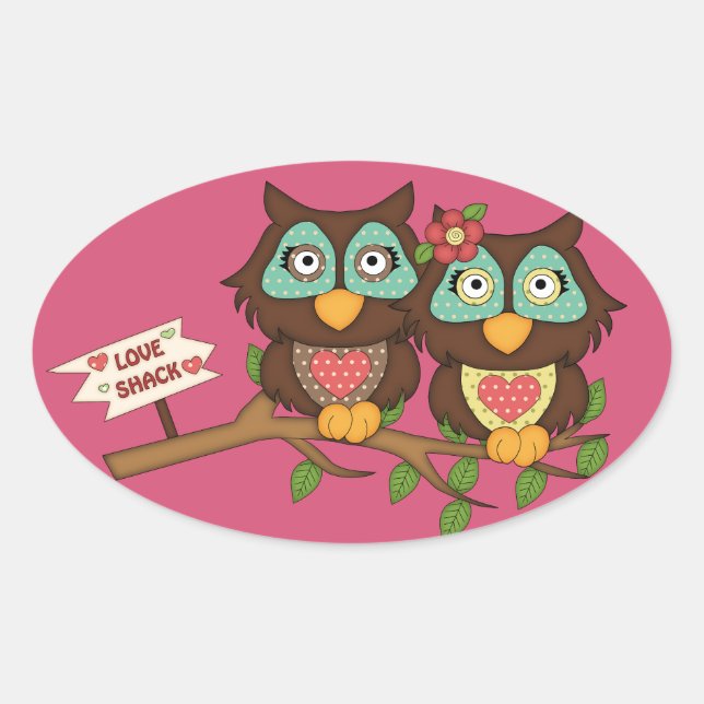 Love Owls design Labels Stickers (Front)