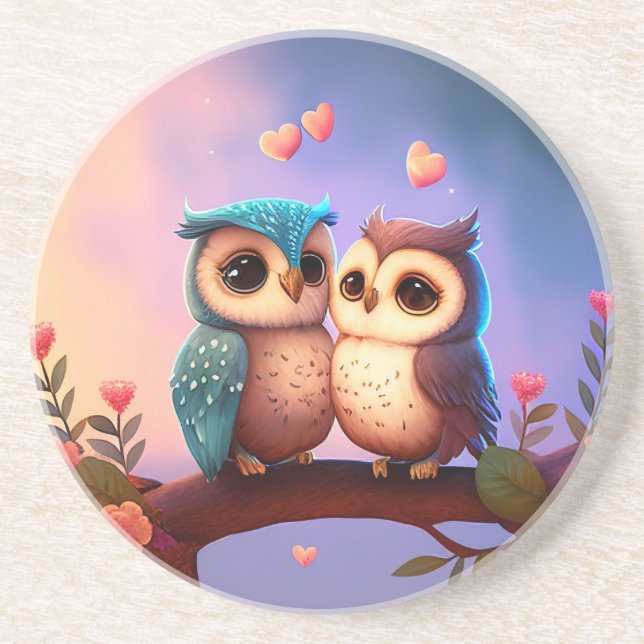 Love Owls Sandstone Coaster (Front)