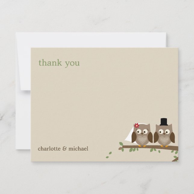 Love Owls Wedding Thank You Cards (Front)