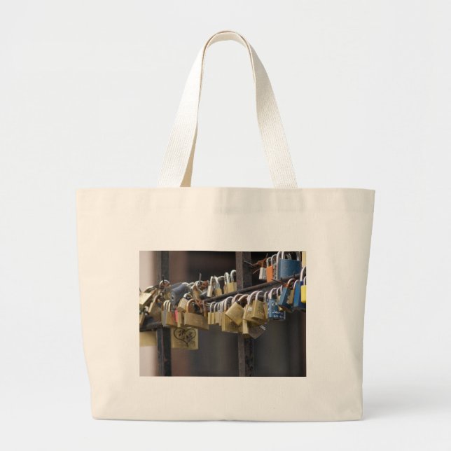 Love Padlocks, Prague Large Tote Bag (Front)