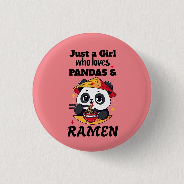 Love Pandas and Ramen 1 Inch Round Button (Front)