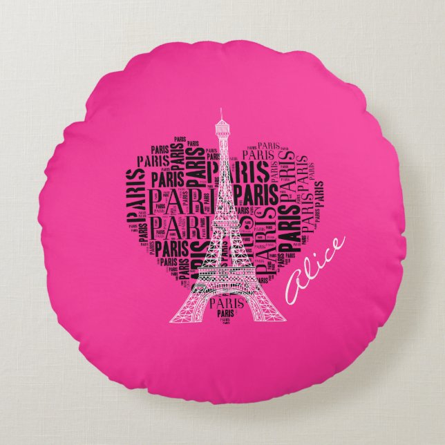 Love Paris | Adorable Eiffel Tower Round Pillow (Front)
