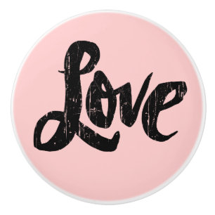 LOVE Paris Chic Pink Black Lettering Valentine Ceramic Knob