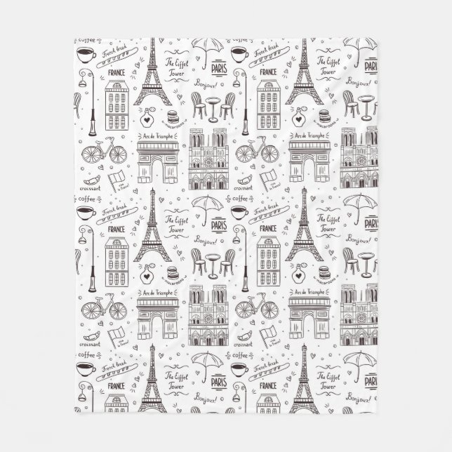 Love Paris French Icons Fleece Blanket (Front)