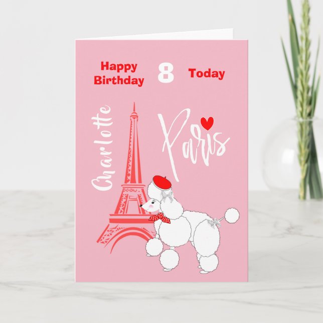 Love Paris French Poodle  Personalized Birthday Card (Front)
