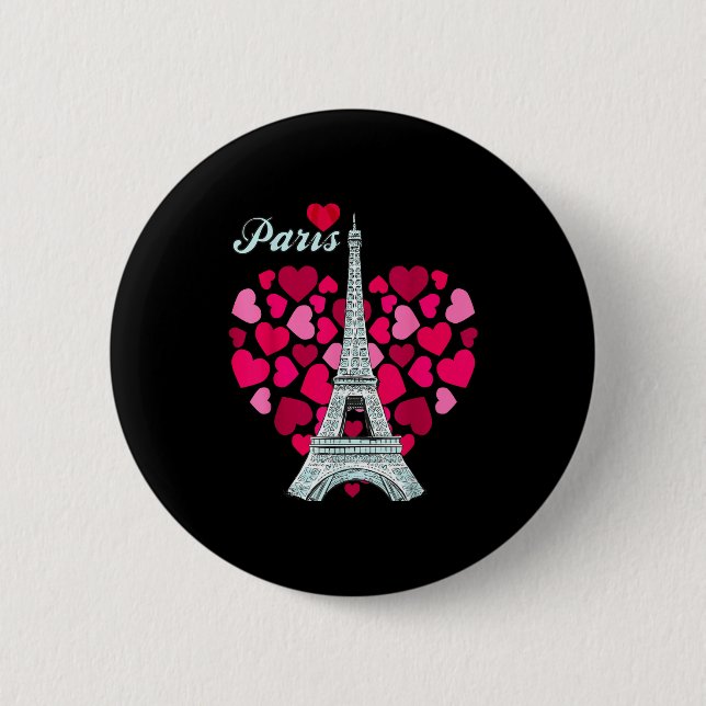 Love Paris Heart Eiffel Tower Souvenir France Fren 2 Inch Round Button (Front)