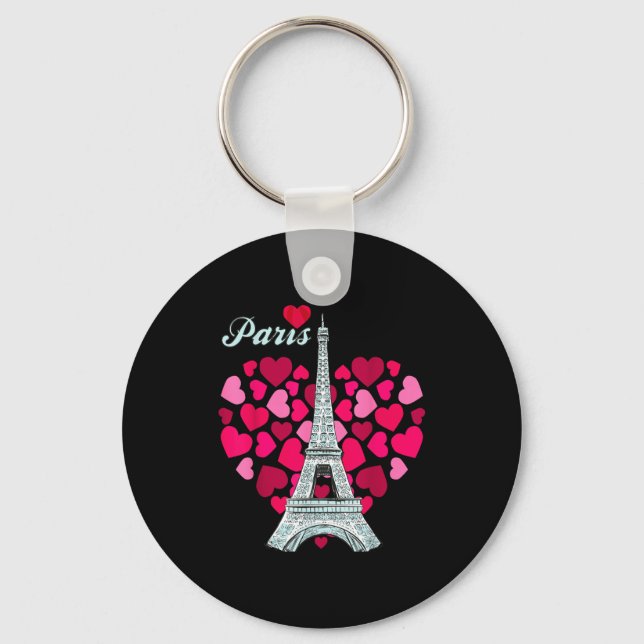 Love Paris Heart Eiffel Tower Souvenir France Fren Keychain (Front)