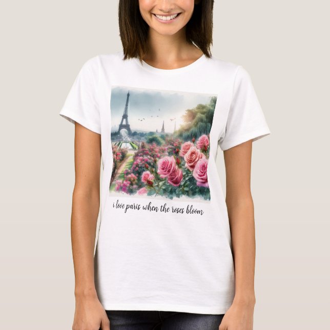 Love Paris Pink Roses Floral T-Shirt (Front)
