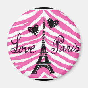 LOVE PARIS PINK ZEBRA EIFFEL TOWER HEART PRINT MAGNET